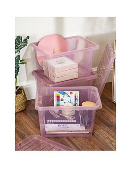Product photograph of Wham Set Of 3 Pink Crystal 28-litre Plastic Storage Boxes from very.co.uk