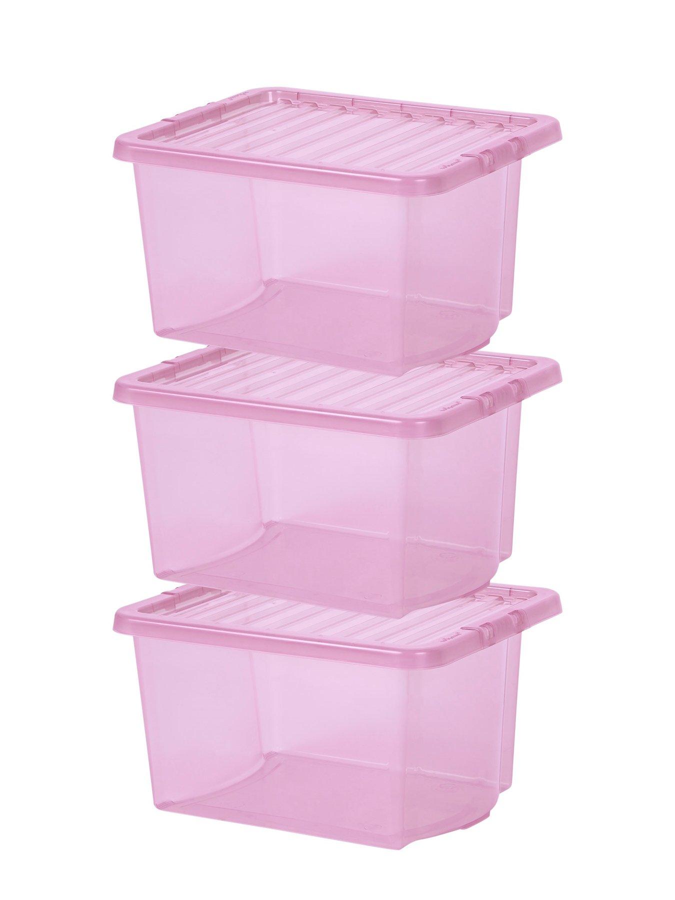 Wham Set of 3 Pink Crystal 28-Litre Plastic Storage Boxes | Very