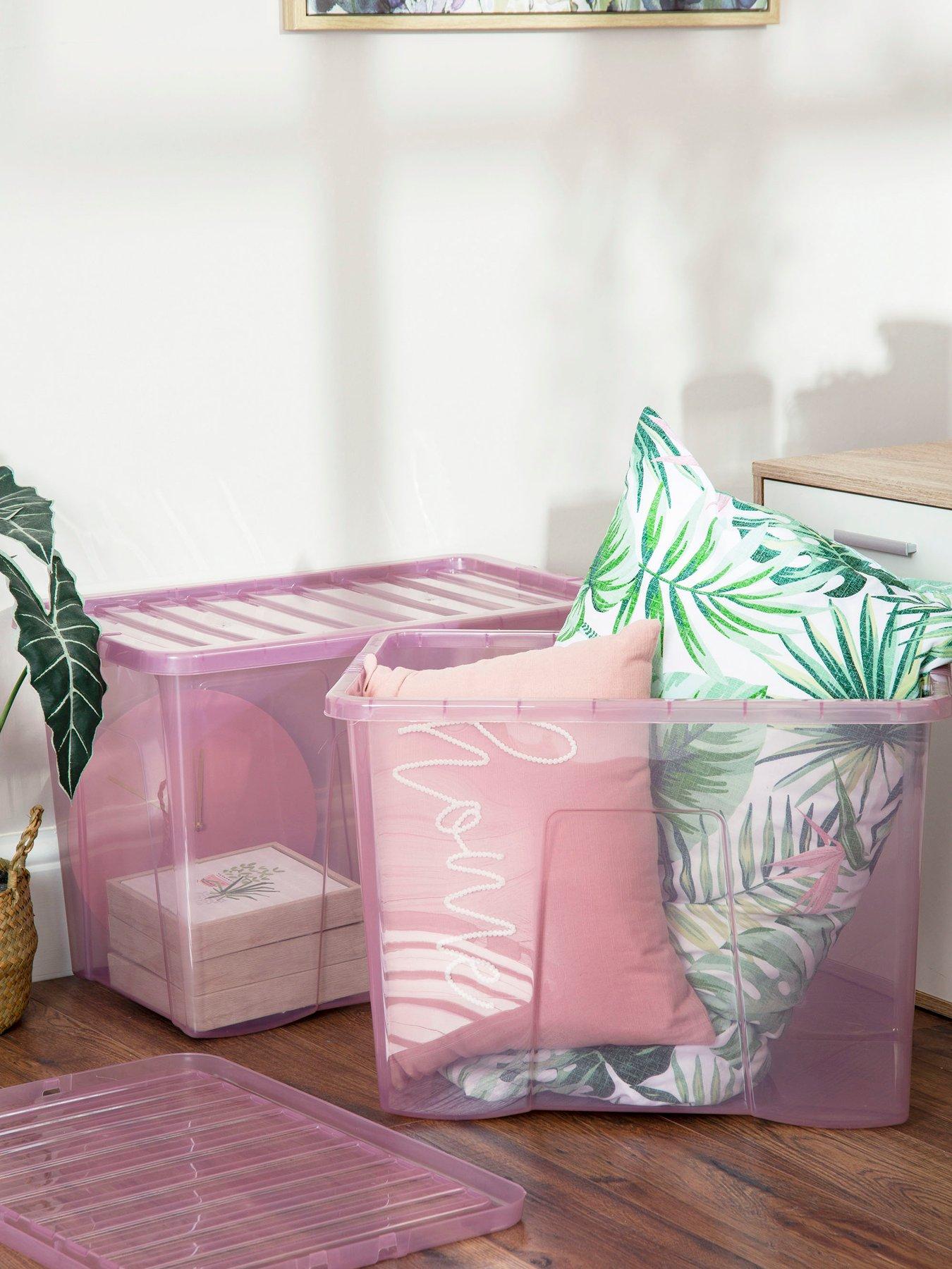 undefined Set of 2 Pink Crystal 80-Litre Plastic Storage Boxes