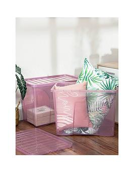 Product photograph of Wham Set Of 2 Pink Crystal 80-litre Plastic Storage Boxes from very.co.uk