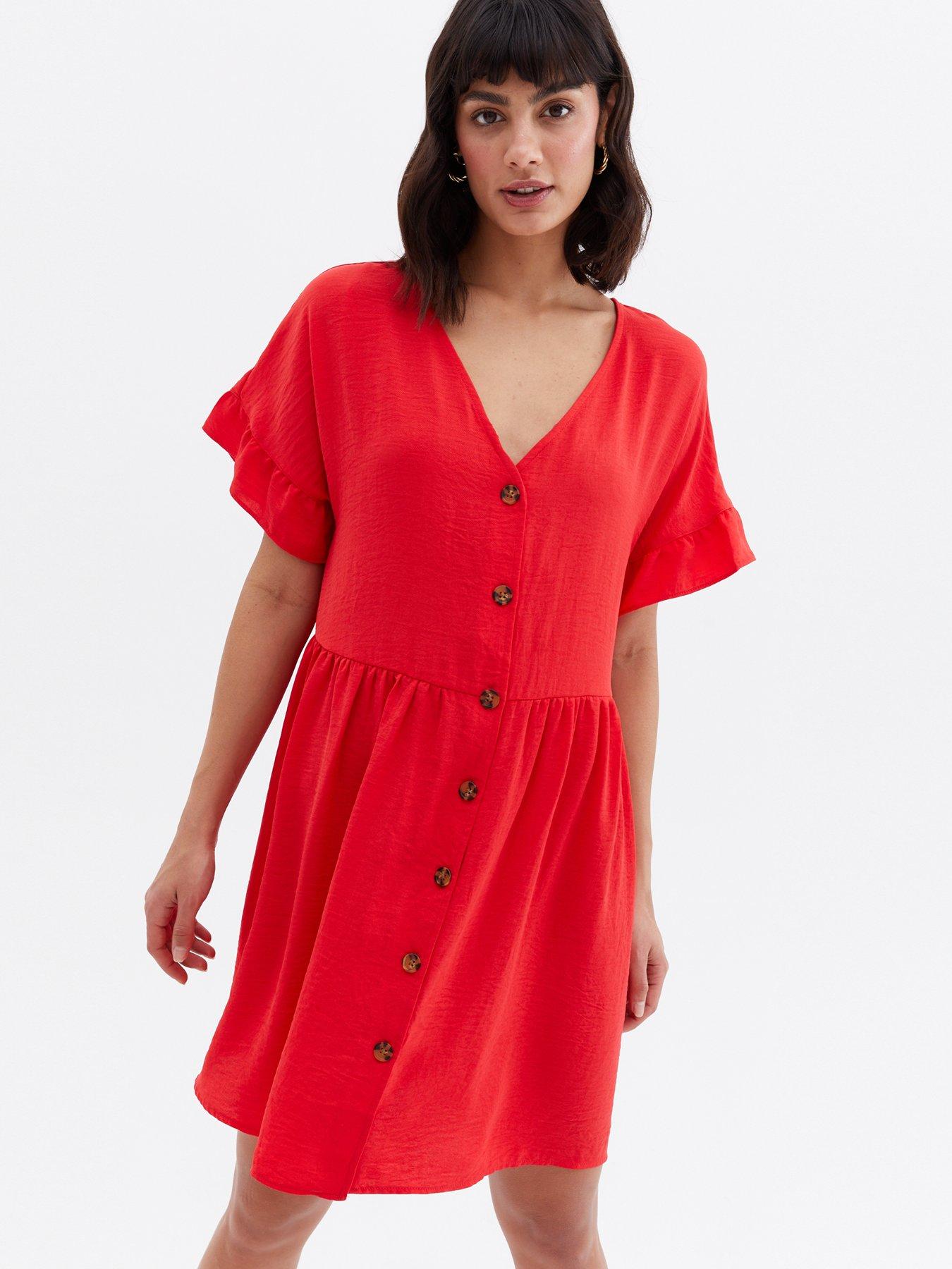 red dress button front