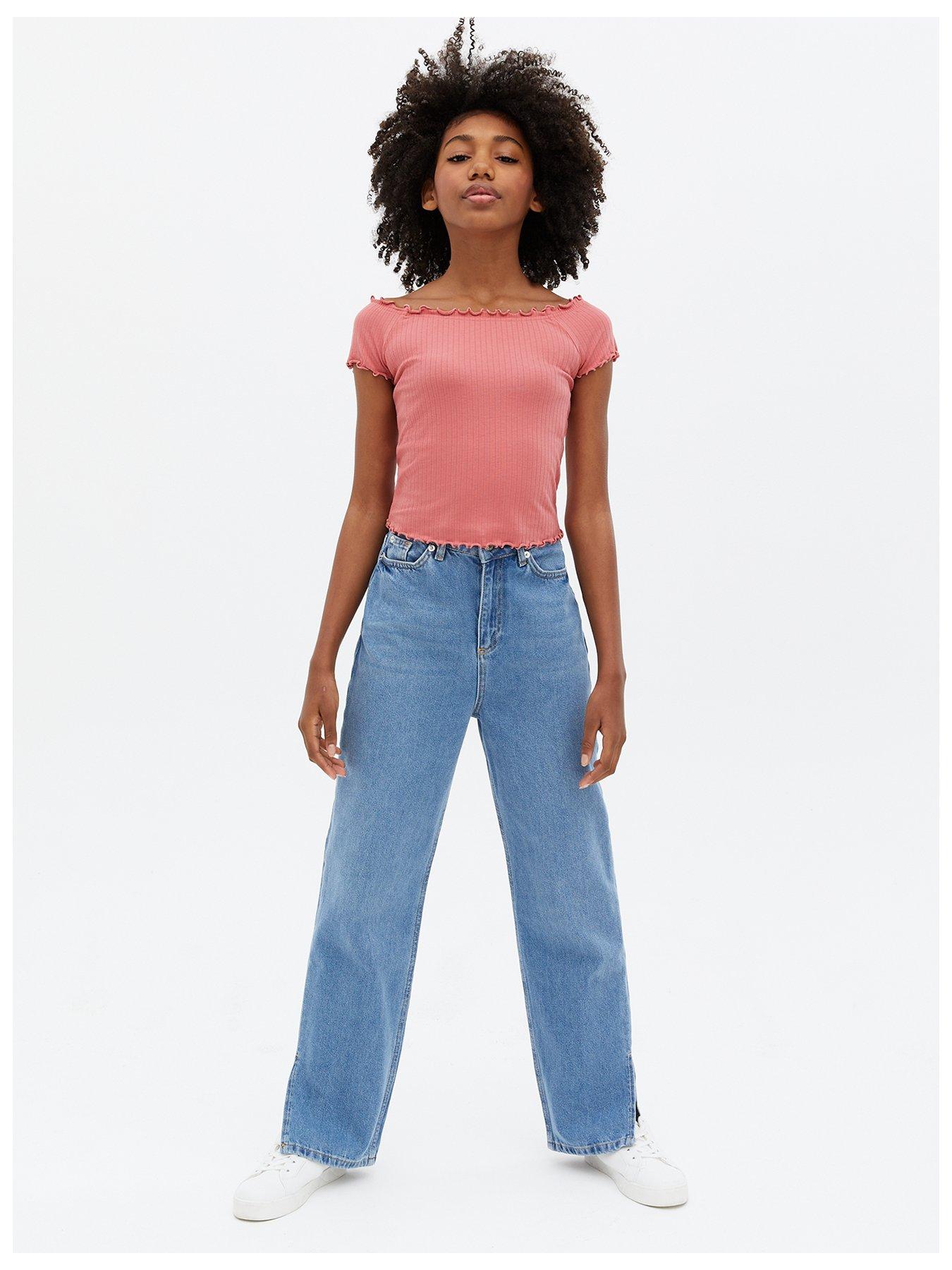 New Look 915 Girls Pink Ribbed Bardot Top | very.co.uk