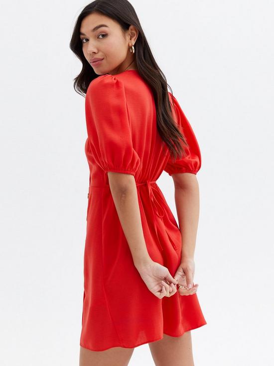 stillFront image of new-look-red-herringbone-button-side-mini-wrap-dress