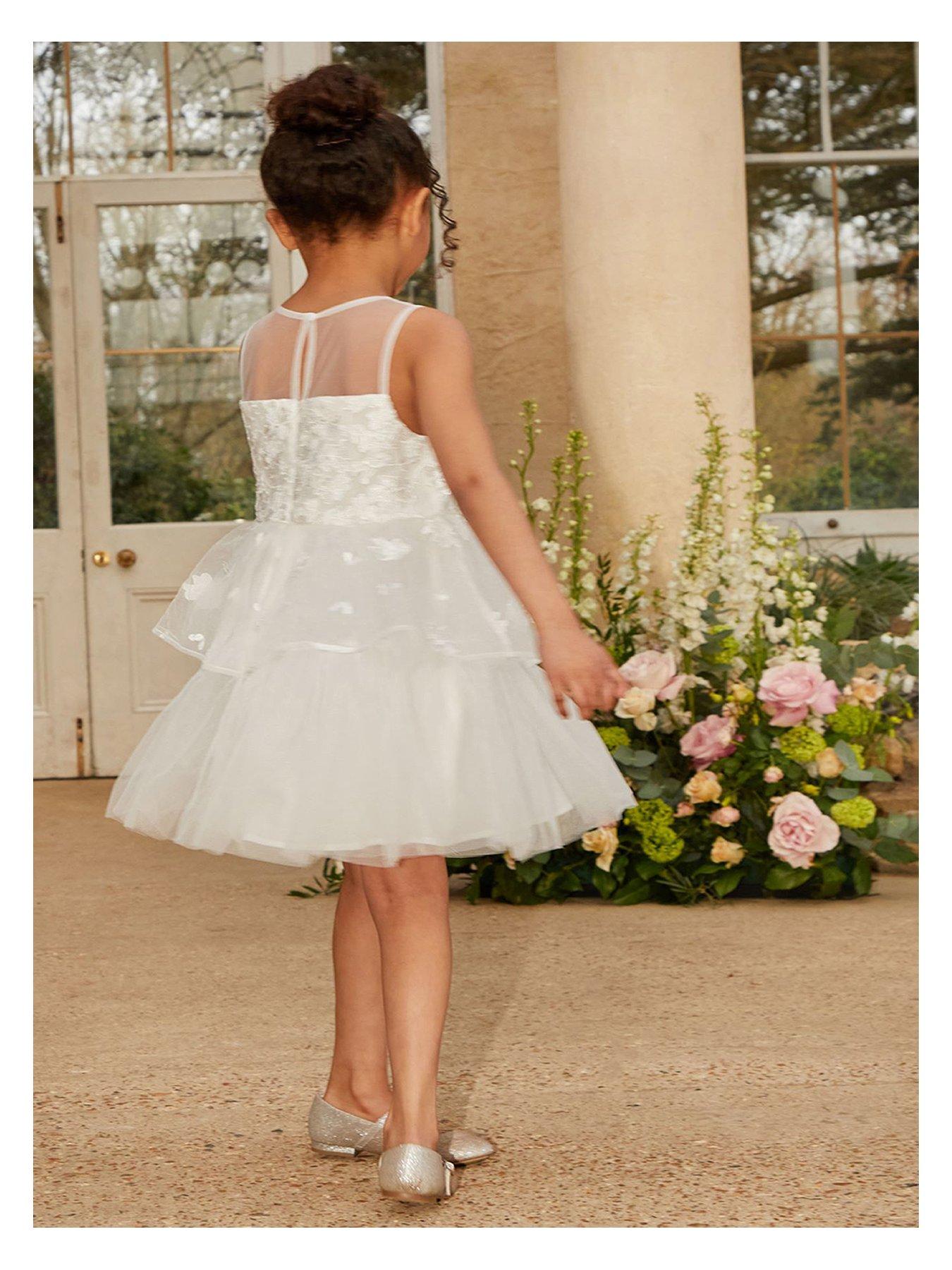 Chi Chi London Younger Girls Floral Lace Tiered Midi Dress White