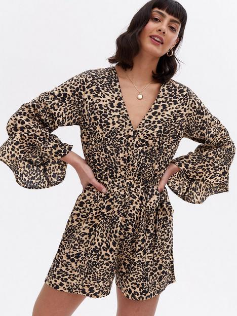 new-look-leopard-print-crepe-wrap-playsuit-brown