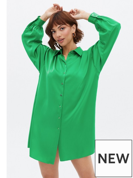 new-look-satin-oversized-mini-shirt-dress-green