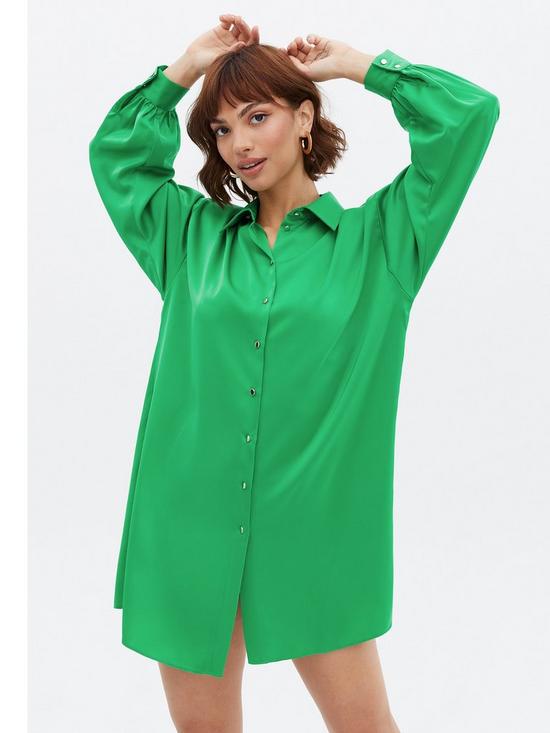 front image of new-look-satin-oversized-mini-shirt-dress-green