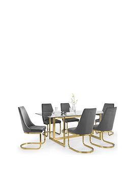 Product photograph of Julian Bowen Minori 200 Cm Glass Top Dining Table 6 Vittoria Chairs - Grey Gold from very.co.uk