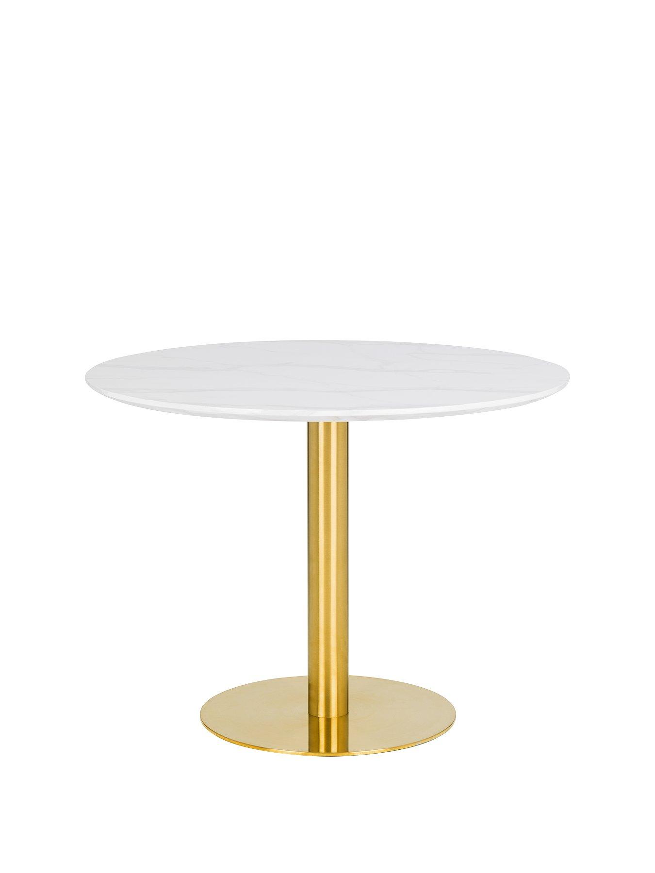 Julian Bowen Palermo 100 Cm Round Pedestal Dining Table - White Marble/Gold