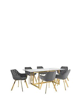 Product photograph of Julian Bowen Minori 200 Cm Glass Top Dining Table 6 Lorenzo Chairs - Grey Gold from very.co.uk