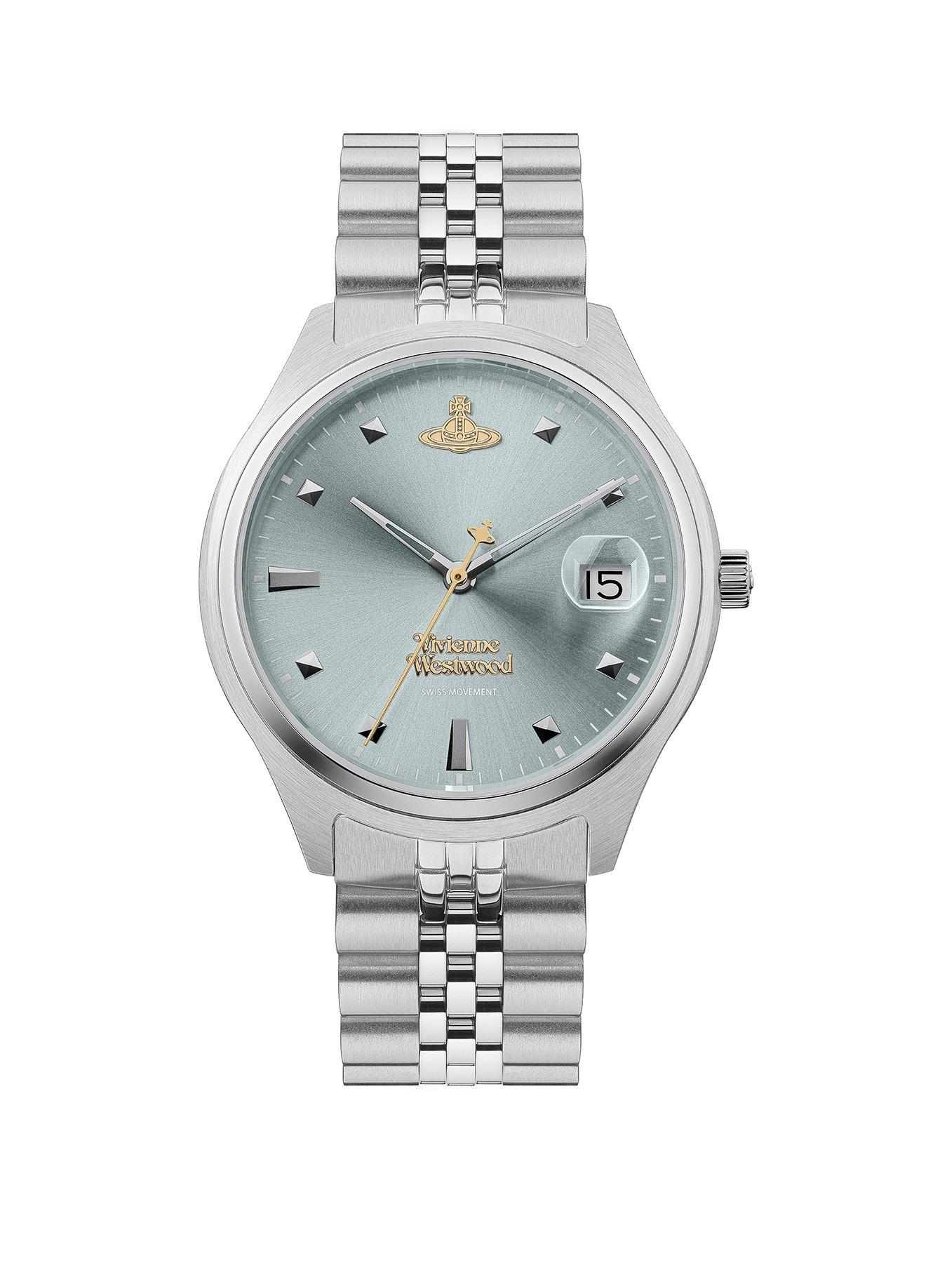 Product photograph of Vivienne Westwood Camberwell Ladies Quartz Watch With Light Blue Dial Amp Stainless Steel Bracelet from very.co.uk