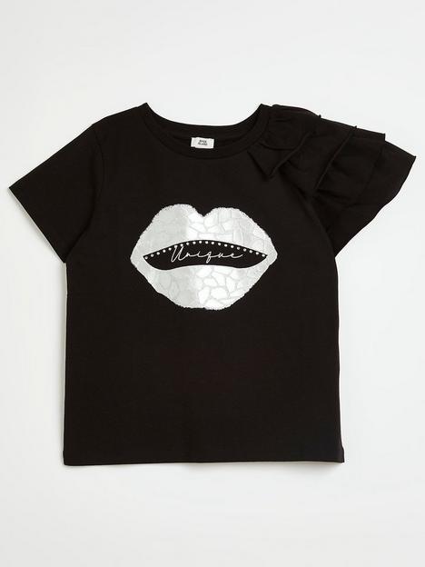 river-island-girls-frill-shoulder-lips-tshirt-black