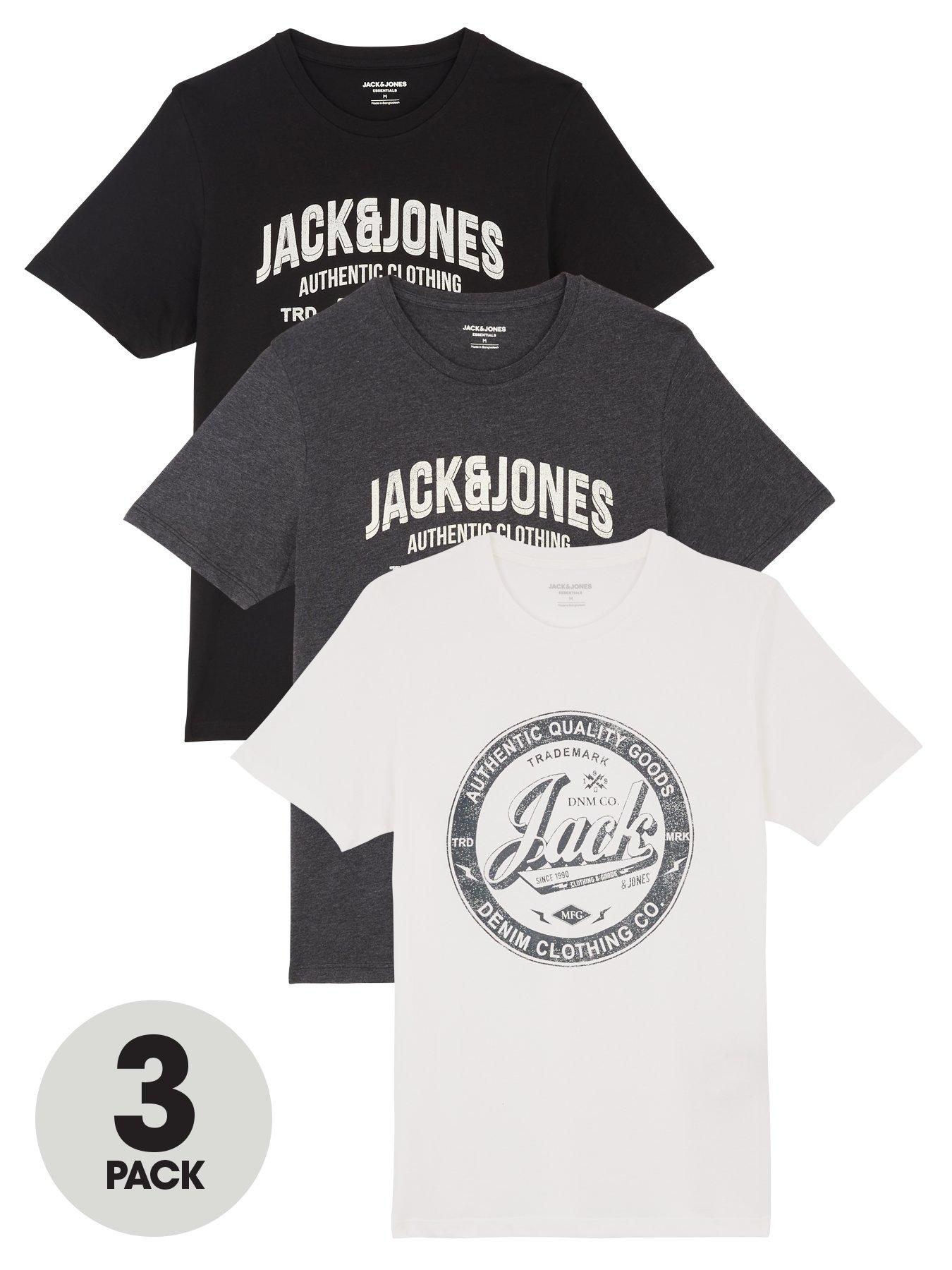 Jack & Jones Jack & Jones Graphic Logo 3 Pack T-Shirt - Multi | very.co.uk