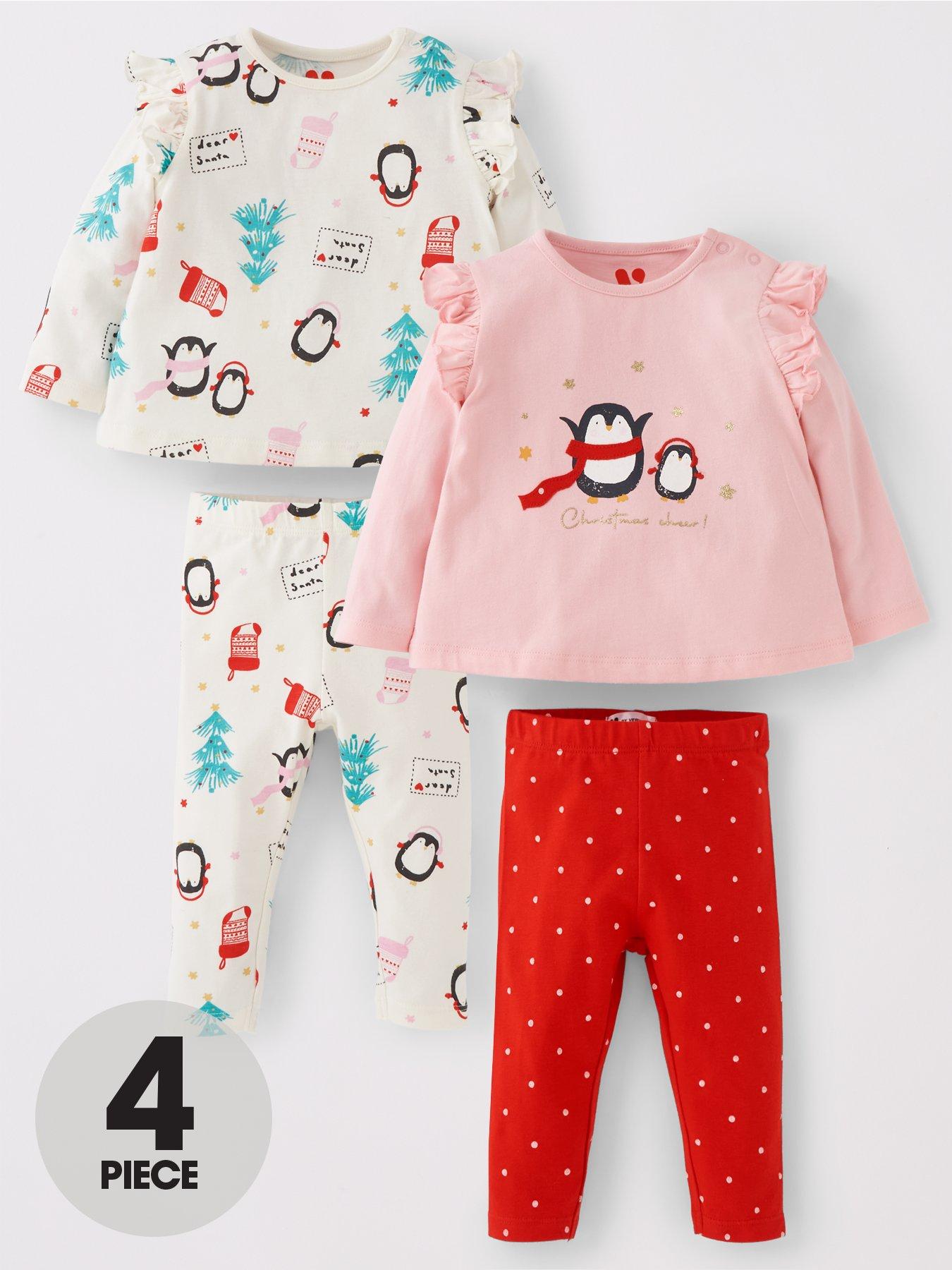 Mini V by Very Baby Girls 4 Pack Christmas Penguin Long Sleeve T