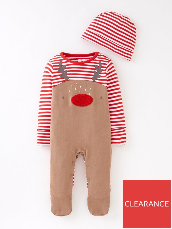 front image of mini-v-by-very-baby-unisex-christmas-reindeer-sleepsuit-and-hat-grey