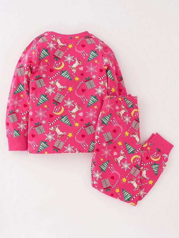 Mini V by Very Girls Single Sibling Christmas Pyjama Set - Pink | very.co.uk