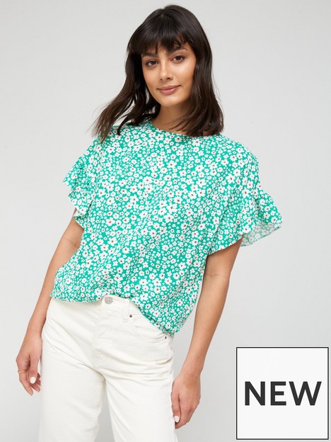 v-by-very-ruffle-sleeve-shell-top-green-floral