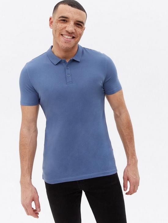 front image of new-look-blue-short-sleeve-muscle-fit-polo-shirt