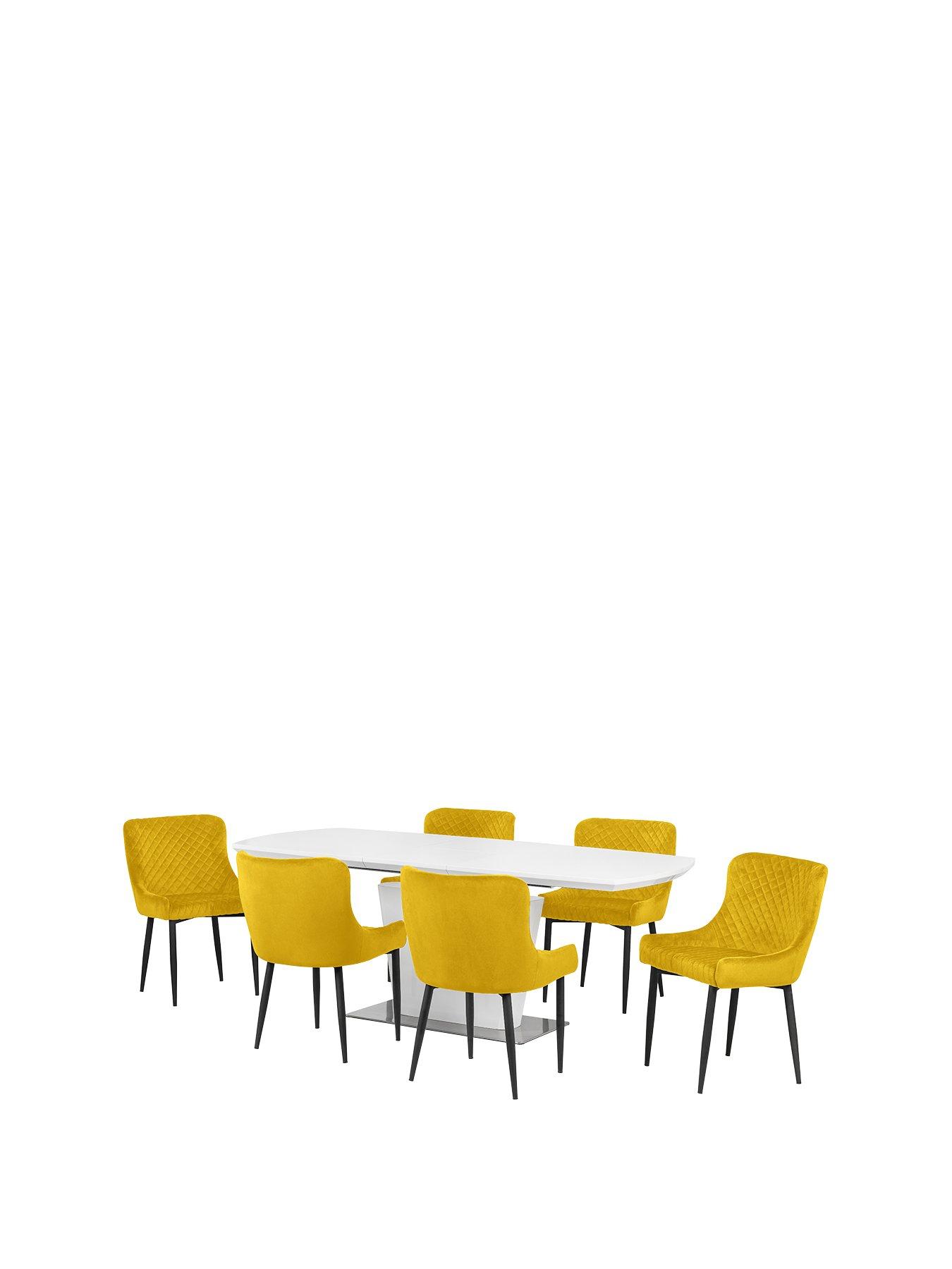 Product photograph of Julian Bowen Como 160-200 Cm Dining Table 6 Luxe Chairs - White Mustard from very.co.uk