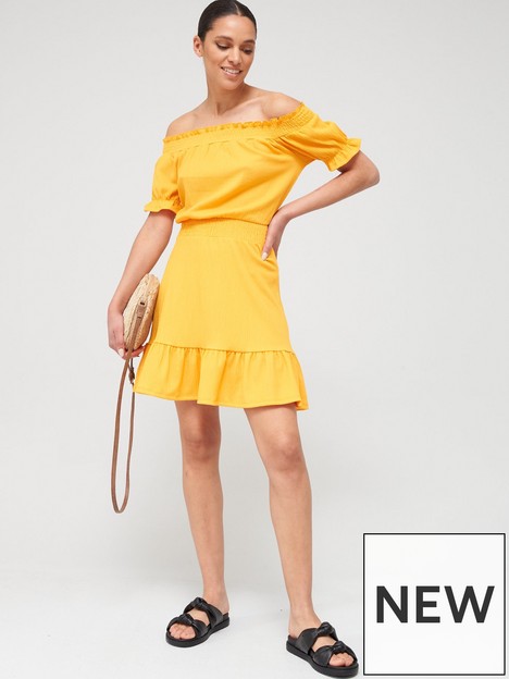 v-by-very-bardot-crinkle-mini-dress-yellow