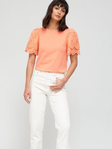v-by-very-embroidered-scallop-sleeve-t-shirt-coral