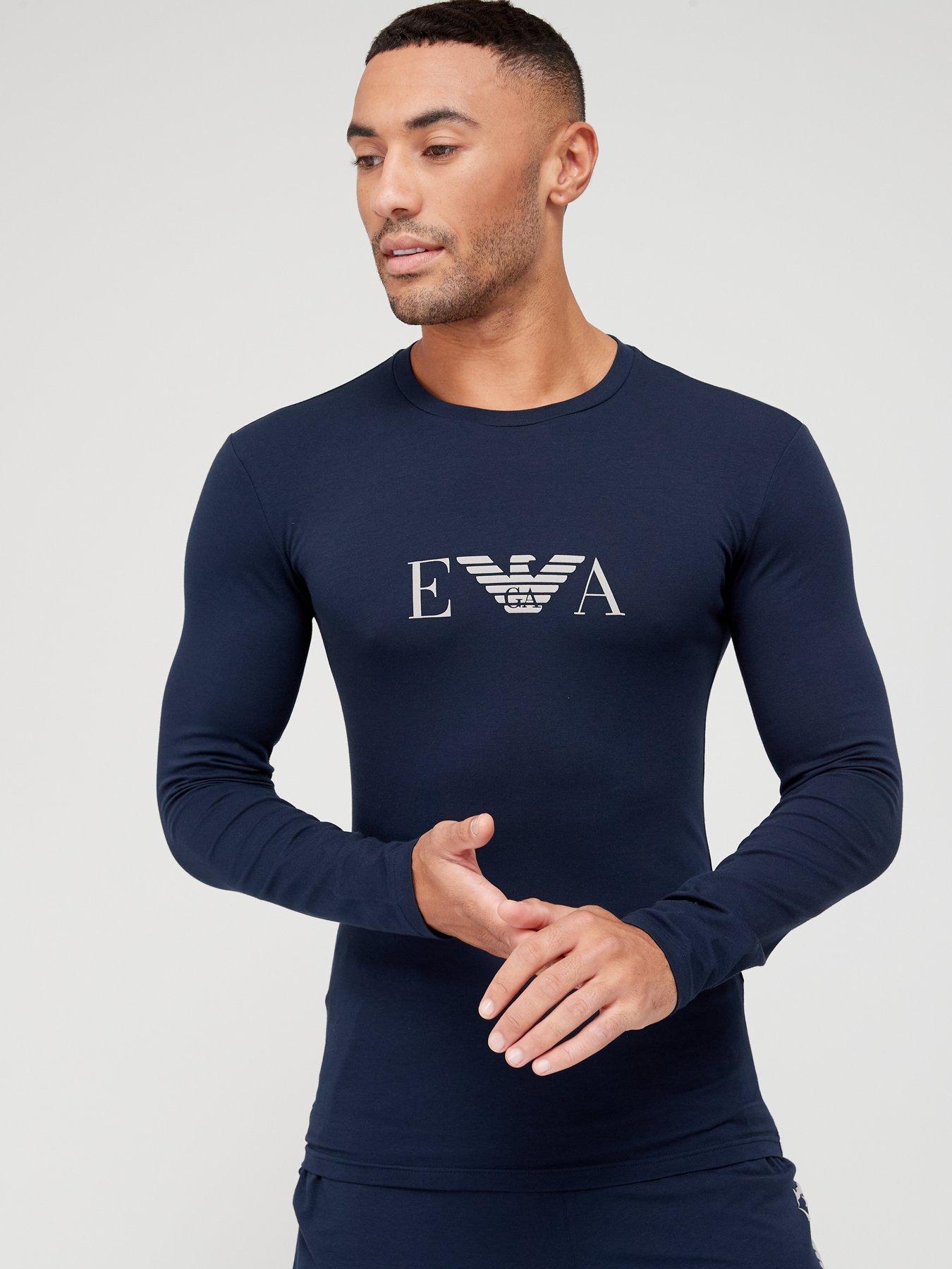 Emporio Armani Bodywear Bold Monogram Logo Lounge Long Sleeve T-Shirt -  Navy 