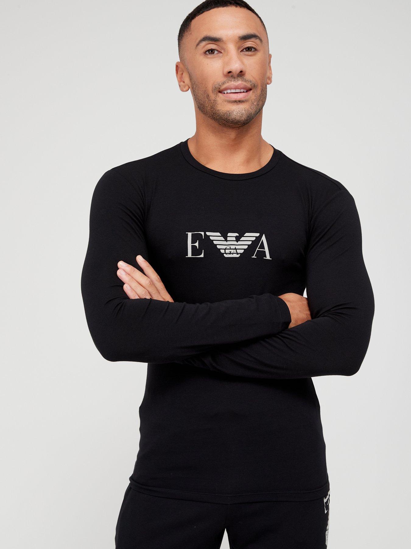 Emporio Armani Bodywear Bold Monogram Logo Lounge Long Sleeve T-Shirt -  Black 