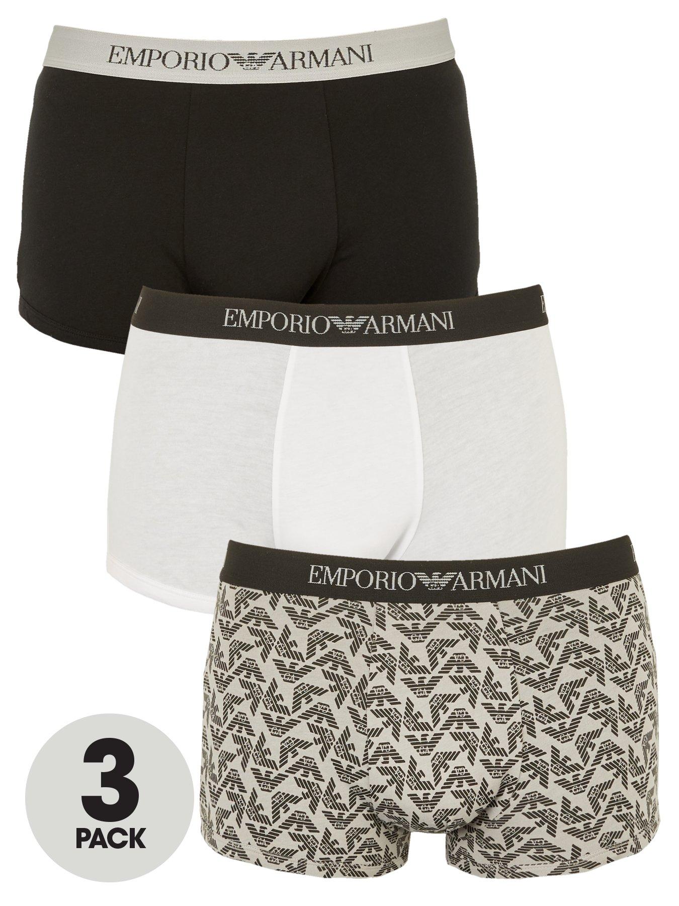 Emporio Armani Bodywear Pure Cotton Mixed Trunks (3 Pack) -  Black/White/Grey 