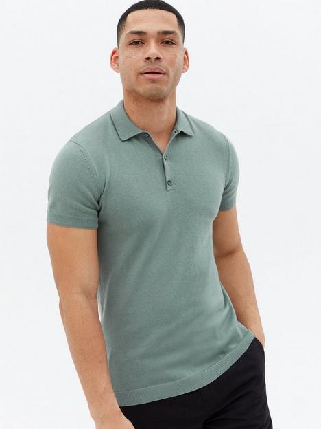 new-look-light-green-fine-knit-short-sleeve-polo-shirt