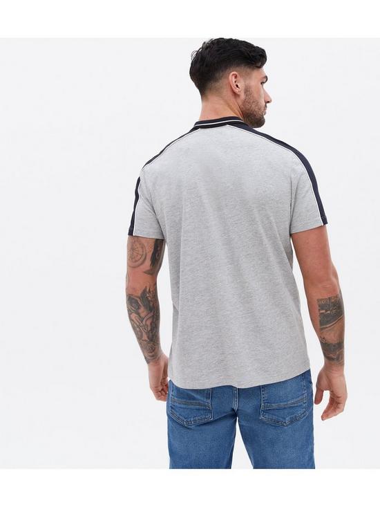 stillFront image of new-look-grey-stripe-sleeve-zip-short-sleeve-polo-shirt