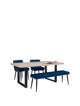 Product photograph of Julian Bowen Berwick Table Luxe Low Bench 2 Luxe Chairs from very.co.uk