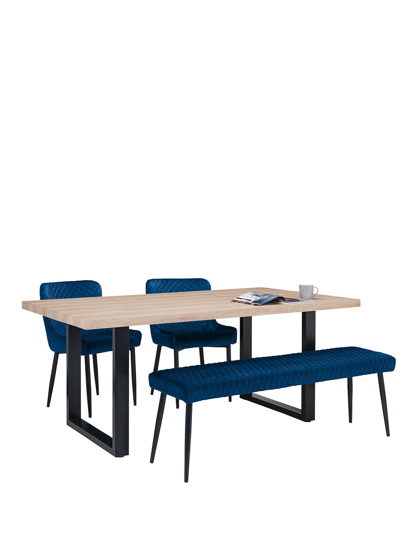 Product photograph of Julian Bowen Berwick Table Luxe Low Bench 2 Luxe Chairs from very.co.uk