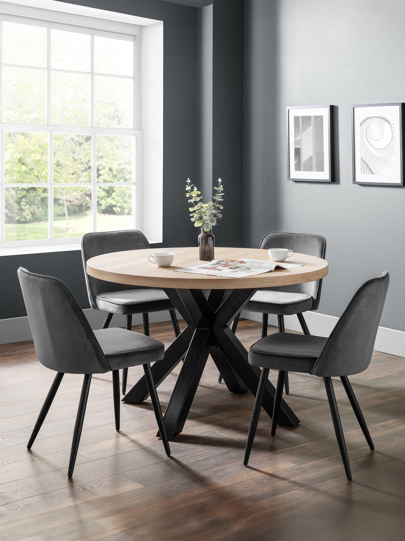 Round dining table and deals chairs grey