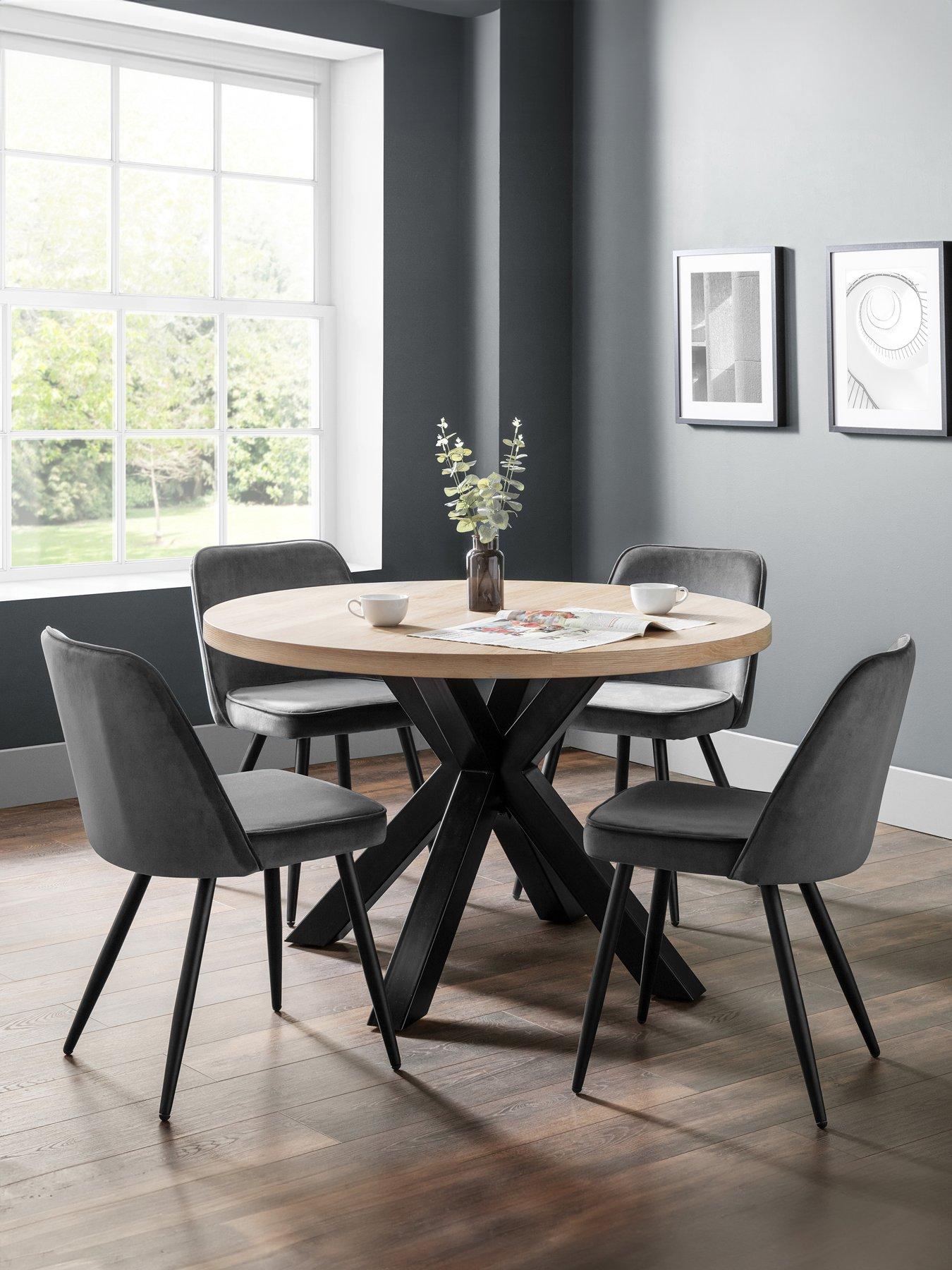 Julian Bowen Berwick 120 cm Round Dining Table + 4 Burgess Chairs - Oak/Grey