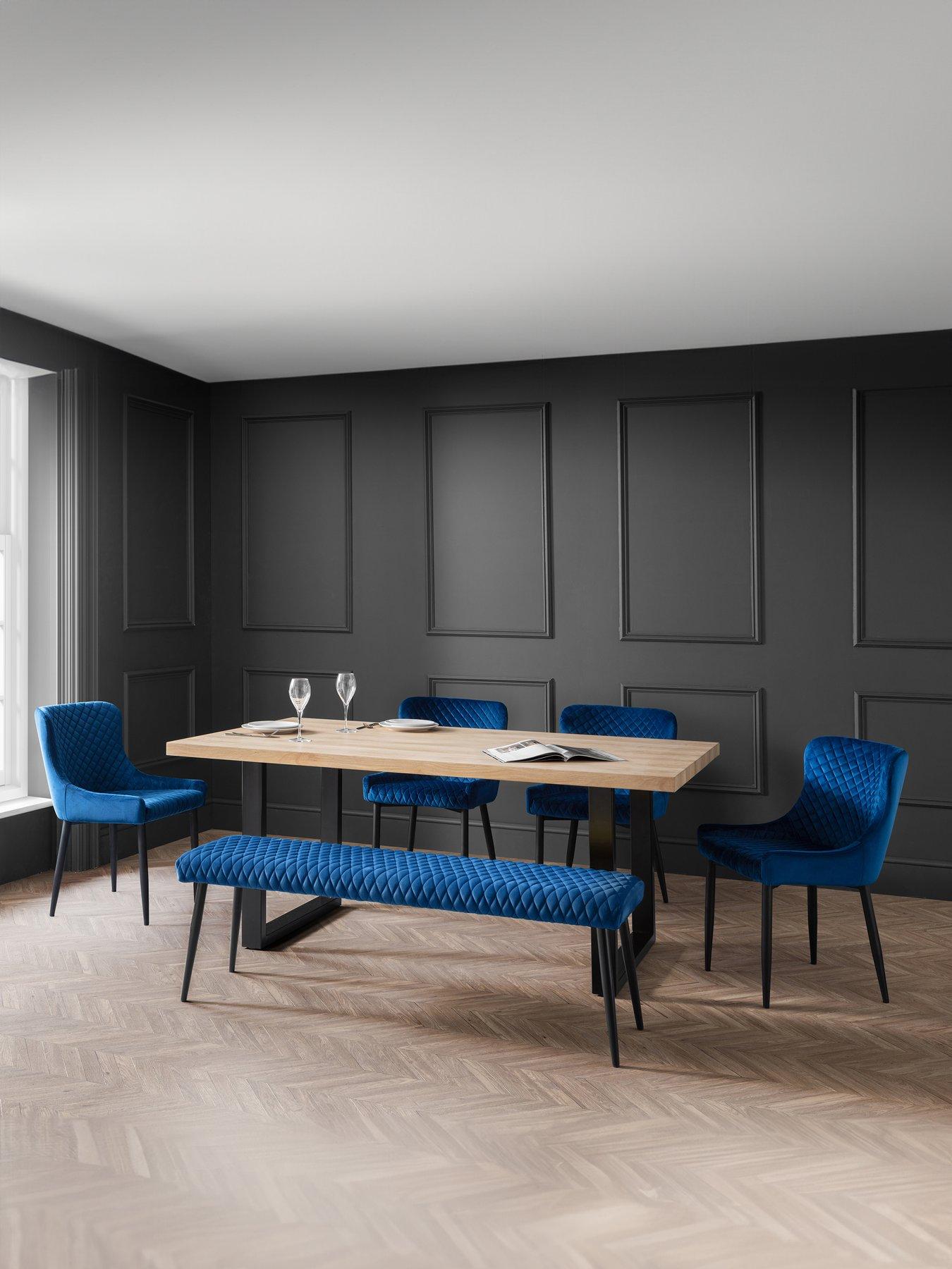 undefined Berwick 180 cm Dining Table + 1 Luxe Low Bench + 4 Luxe Chairs - Oak/Blue