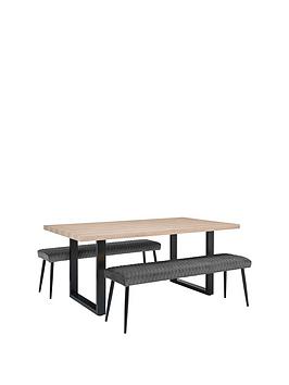 Julian Bowen Berwick 180 Cm Dining Table + 2 Luxe Low Benches - Oak/Grey