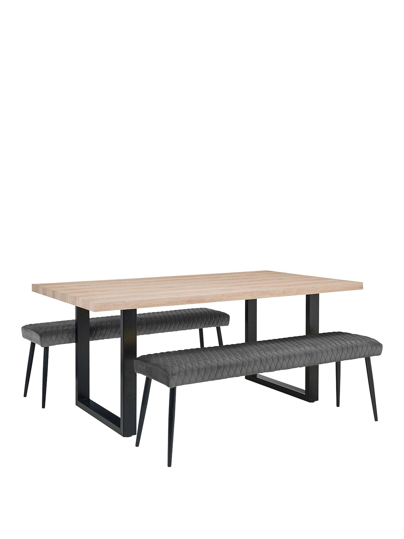 Product photograph of Julian Bowen Berwick 180 Cm Dining Table 2 Luxe Low Benches - Oak Grey from very.co.uk