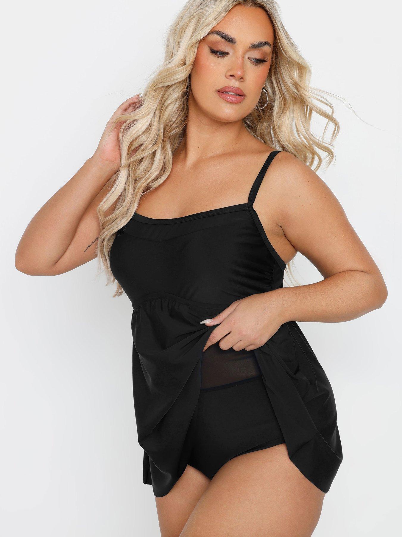 BAE Black Asymmetrical Mesh Waist Swim Dress main image 0