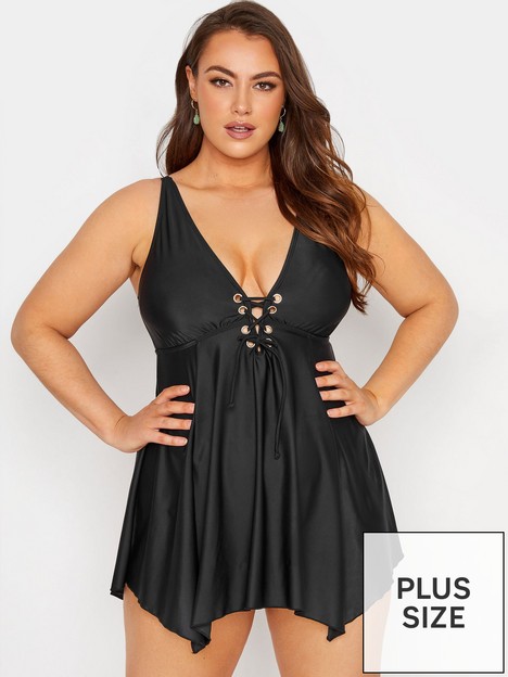 yours-yoursnbspeyelet-lace-up-swim-dress-black