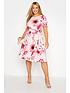  image of yours-london-floral-print-midi-skater-dress-pink