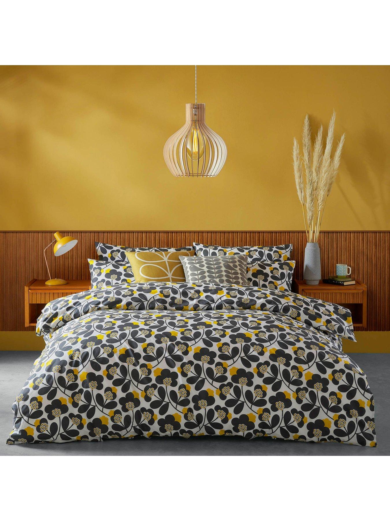 Product photograph of Orla Kiely Japonica 100 Cotton 200 Thread Count Duvet Cover - Graphite Yellow from very.co.uk