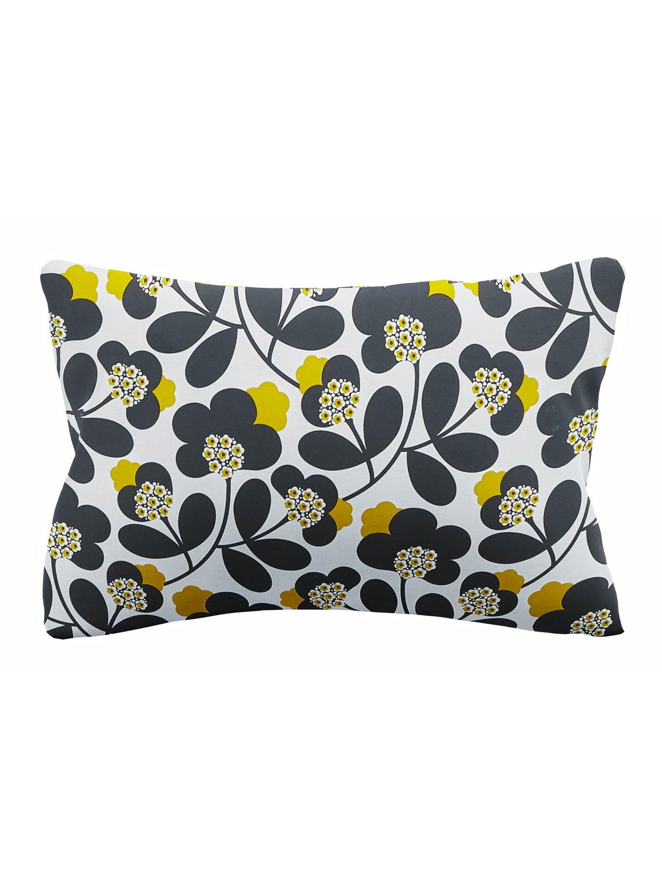 Product photograph of Orla Kiely Japonica Flower 100 Cotton 200 Thread Count Pillowcase Pair - Graphite Yellow from very.co.uk