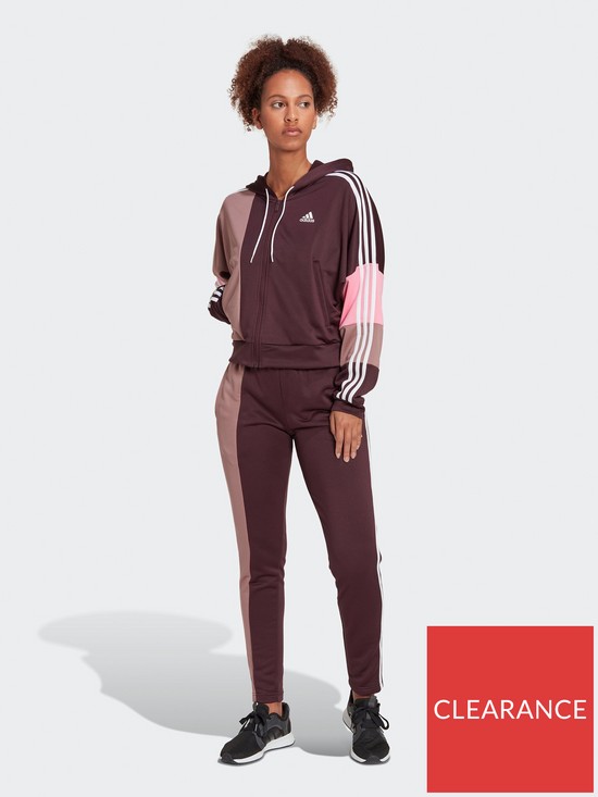 front image of adidas-bold-block-tracksuit-dark-red