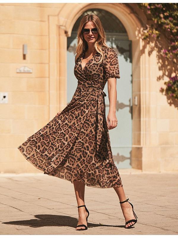 Sosandar Leopard Print Mesh Wrap Dress ...