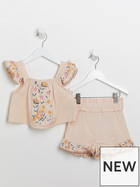 river-island-mini-mini-girls-embroidered-cami-and-short-set-pink