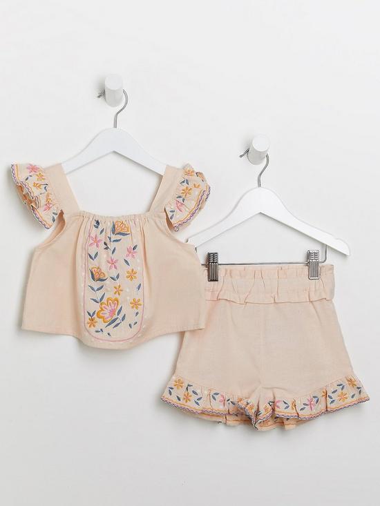 front image of river-island-mini-mini-girls-embroidered-cami-and-short-set-pink