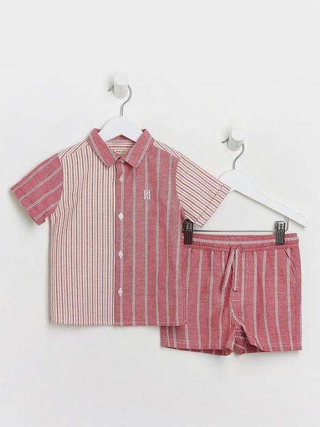 river-island-mini-mini-boys-stripe-oxford-shirt-set-red