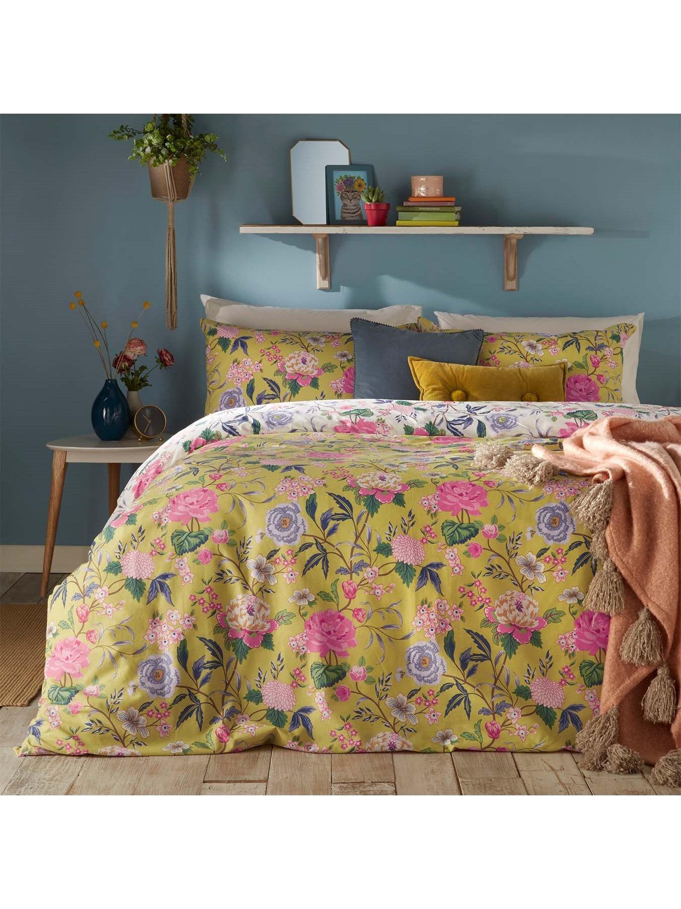 Product photograph of Furn Azalea Reversible Duvet Cover Set - Yellow from very.co.uk