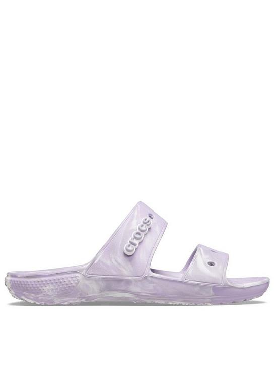 front image of crocs-classic-marbled-two-strap-flat-sandals
