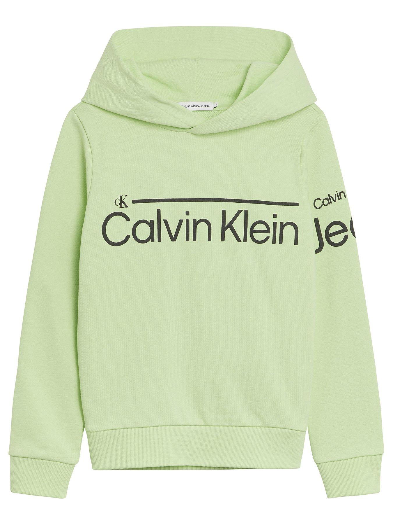 Calvin Klein Jeans Boys Institutional Logo Hoodie - Light Mint | very.co.uk